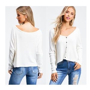 Basic White Long Sleeve Ribbed Henley